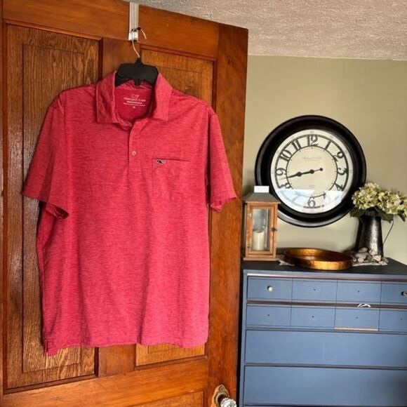 Vineyard Vines Red Performance Polo Shirt M Golf Activewear Short Sleeve - Picture 1 of 6